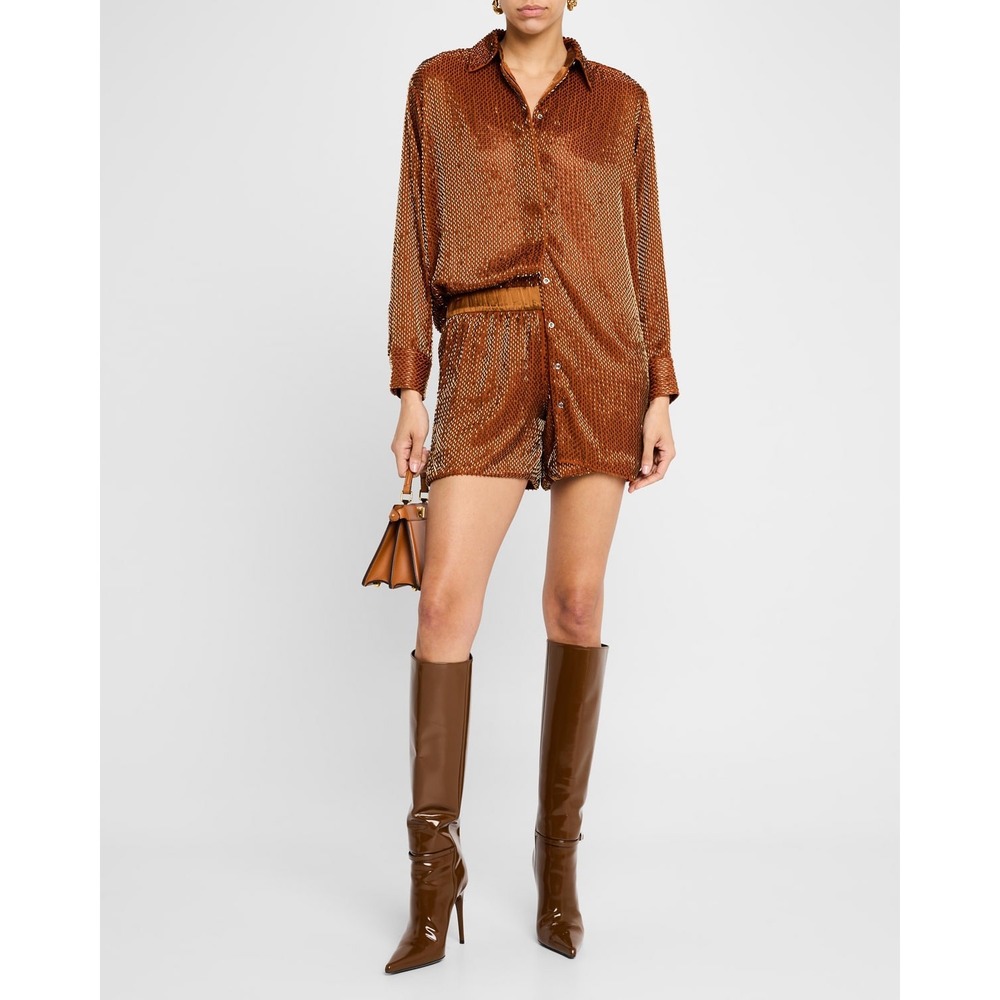 NWT Marques' Almeida Embroidered Crystals Brown Overshirt Size 12